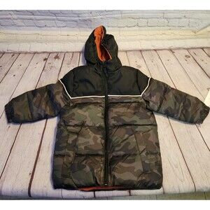 Berkley Jensen Puffer Jacket Boys 2T Green Camo Full Zip Hooded Fleece Lined